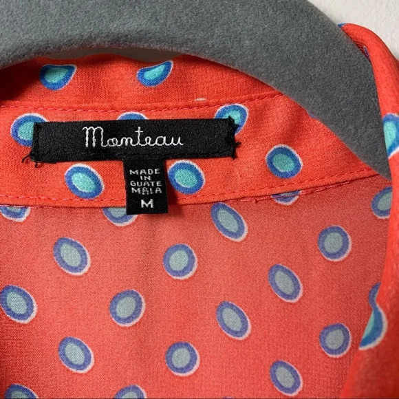 Monteau Sheer Red Sleeveless Button Top Blouse M - Picture 3 of 7